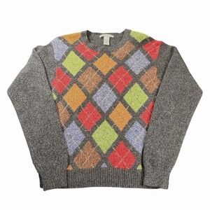 Geoffrey Beene Men's Sweater Medium Argyle 100% Wool‎ Pullover Grandpa